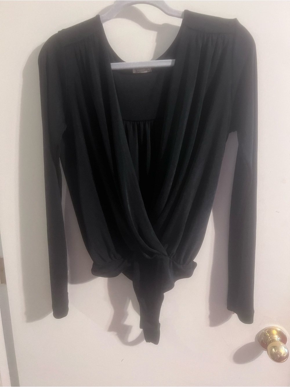 Free People Black Long Sleeve Surplice Bodysuit